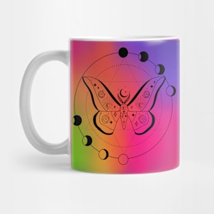 Cosmic Wiccan Mystical Rainbow Butterfly with Moon Phases Mug